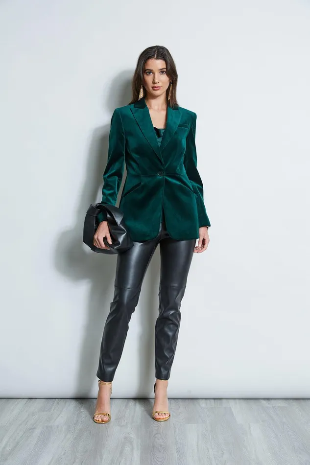 Elie Tahari Velvet Blazer Bottle Green Women Jackets and Blazers