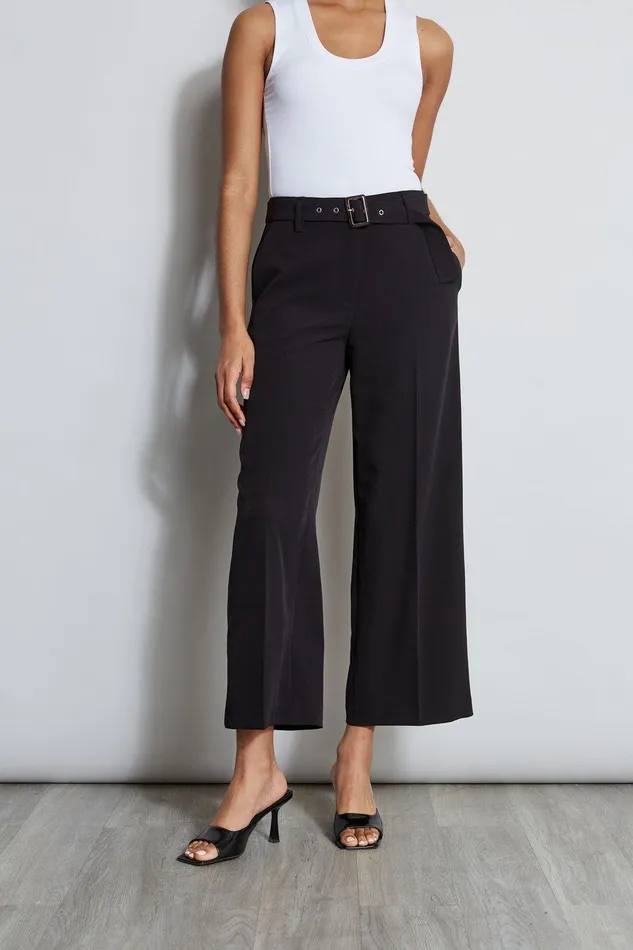 Elie Tahari Wide Leg Cropped Belted Pant Noir Women Bottoms