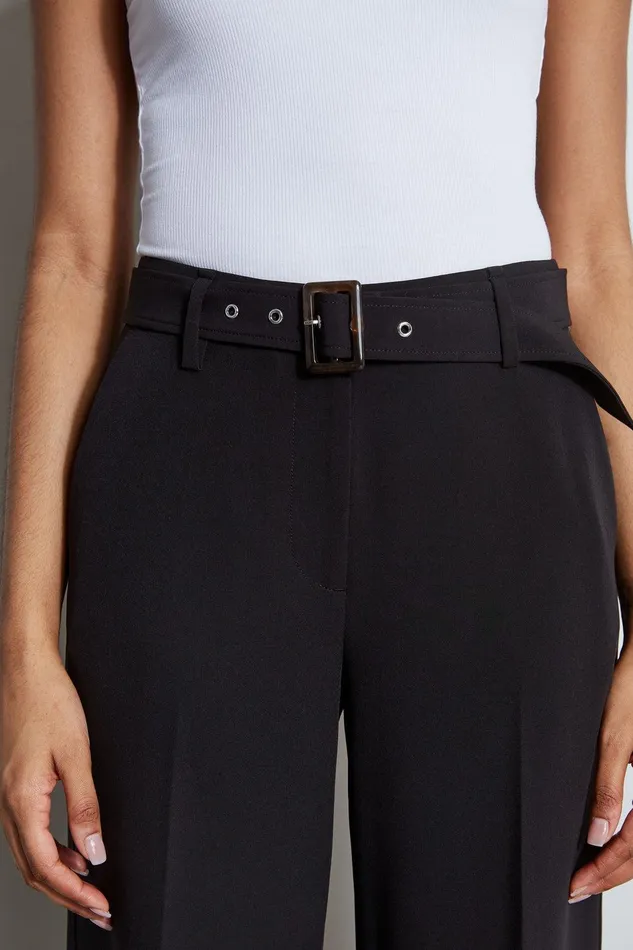 Elie Tahari Wide Leg Cropped Belted Pant Noir Women Bottoms