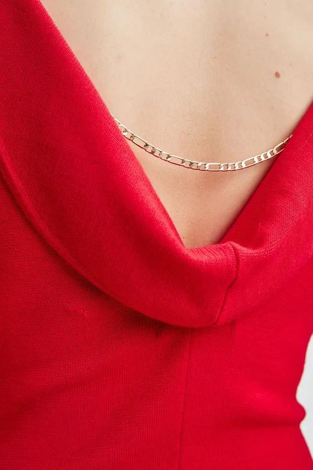 Elie Tahari Wool Draped Chain Sweater Dress Ruby Red Women Dresses and Jumpsuits