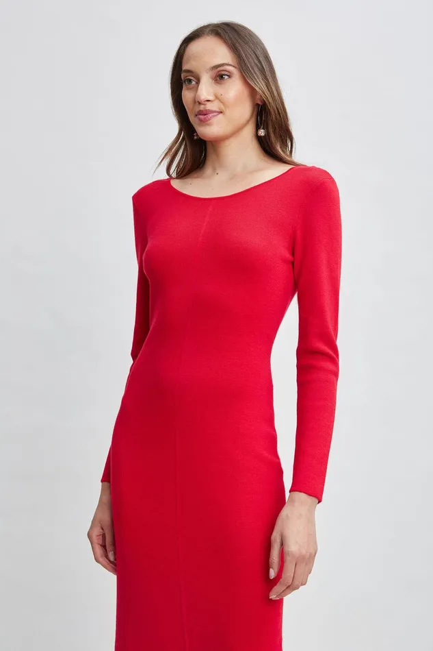 Elie Tahari Wool Draped Chain Sweater Dress Ruby Red Women Dresses and Jumpsuits