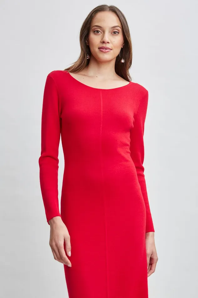 Elie Tahari Wool Draped Chain Sweater Dress Ruby Red Women Dresses and Jumpsuits