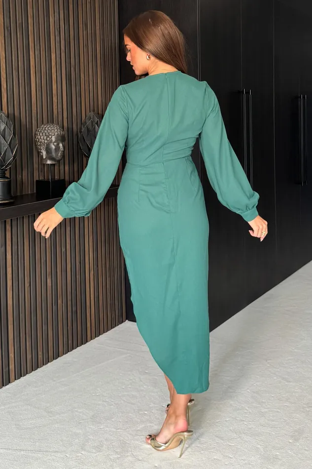 Elsa Long Sleeve Wrap Asymmetric Dark Green Women Girl In Mind Long Sleeve Dresses