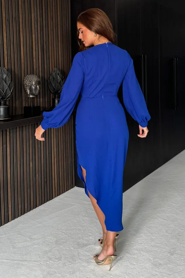 Elsa Royal Blue Long Sleeve Wrap Asymmetric Dress Women Girl In Mind Sequin Dresses
