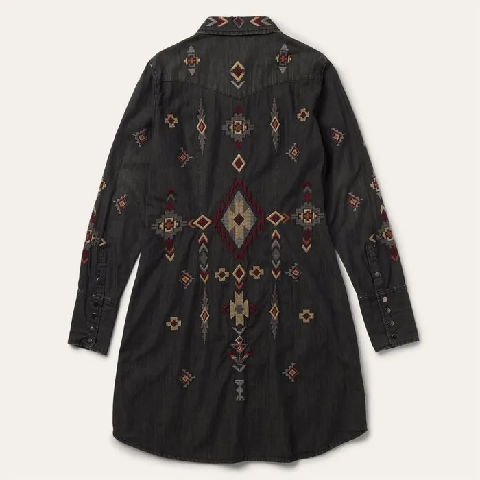 Embroidered Black Denim Shirt Dress Black Women Stetson Shirt Dresses