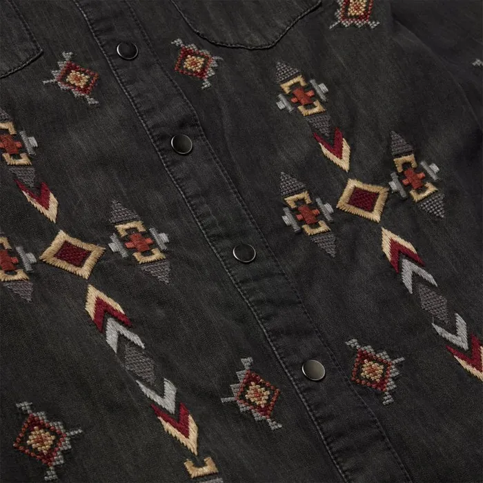 Embroidered Black Denim Shirt Dress Black Women Stetson Shirt Dresses