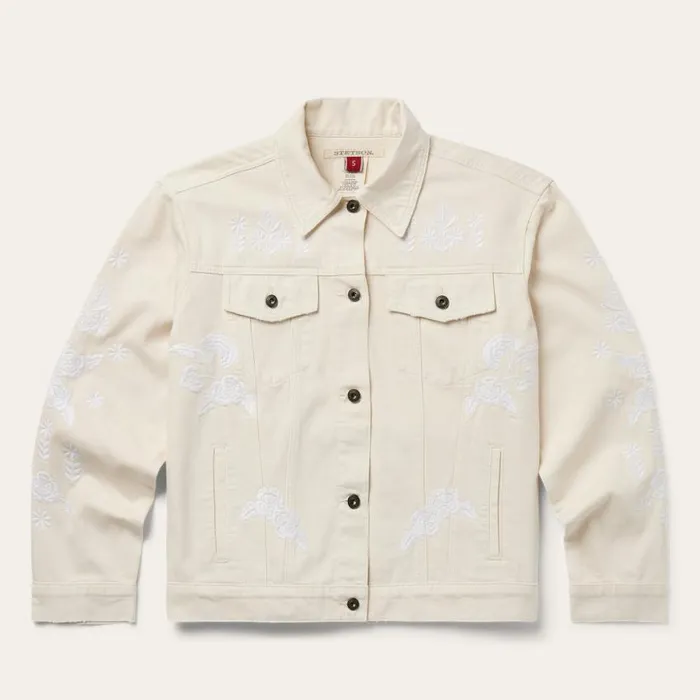 Embroidered Cream Denim Jacket White Women Stetson Jackets