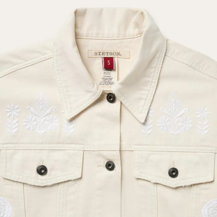 Embroidered Cream Denim Jacket White Women Stetson Jackets
