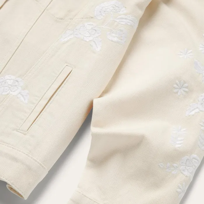 Embroidered Cream Denim Jacket White Women Stetson Jackets