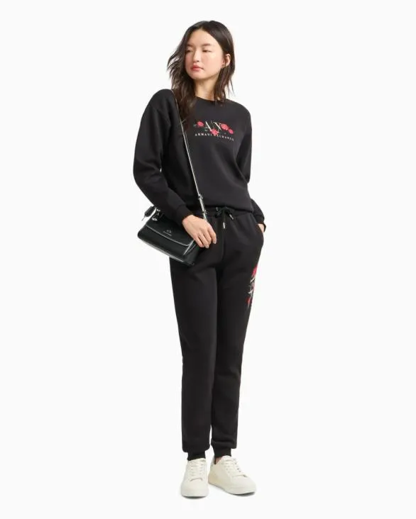 Embroidery Sweatshirt Black Women Armani Matching Sets Embroidery Sweatshirt Black Women Armani Matching Sets