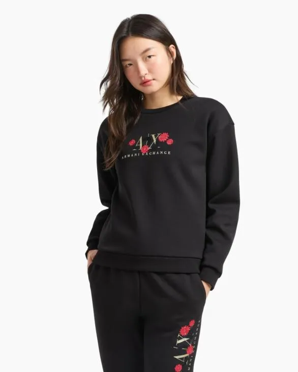 Embroidery Sweatshirt Black Women Armani Matching Sets Embroidery Sweatshirt Black Women Armani Matching Sets