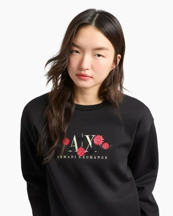 Embroidery Sweatshirt Black Women Armani Matching Sets Embroidery Sweatshirt Black Women Armani Matching Sets
