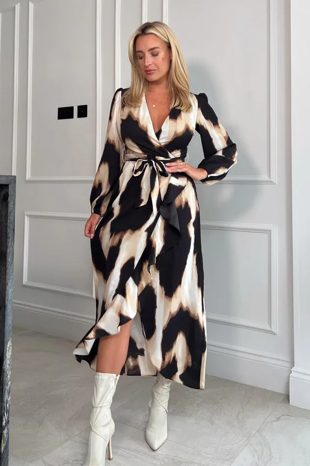 Erin Animal Long Sleeve Split Hem Frill Detail Maxi Dress Women Girl In Mind Wrap Dresses Erin Animal Long Sleeve Split Hem Frill Detail Maxi Dress Women Girl In Mind Wrap Dresses