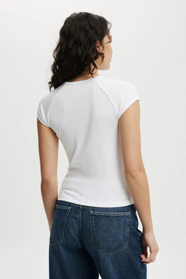 Essential Rib Raglan Cap Sleeve Top White Women Cotton On Tops