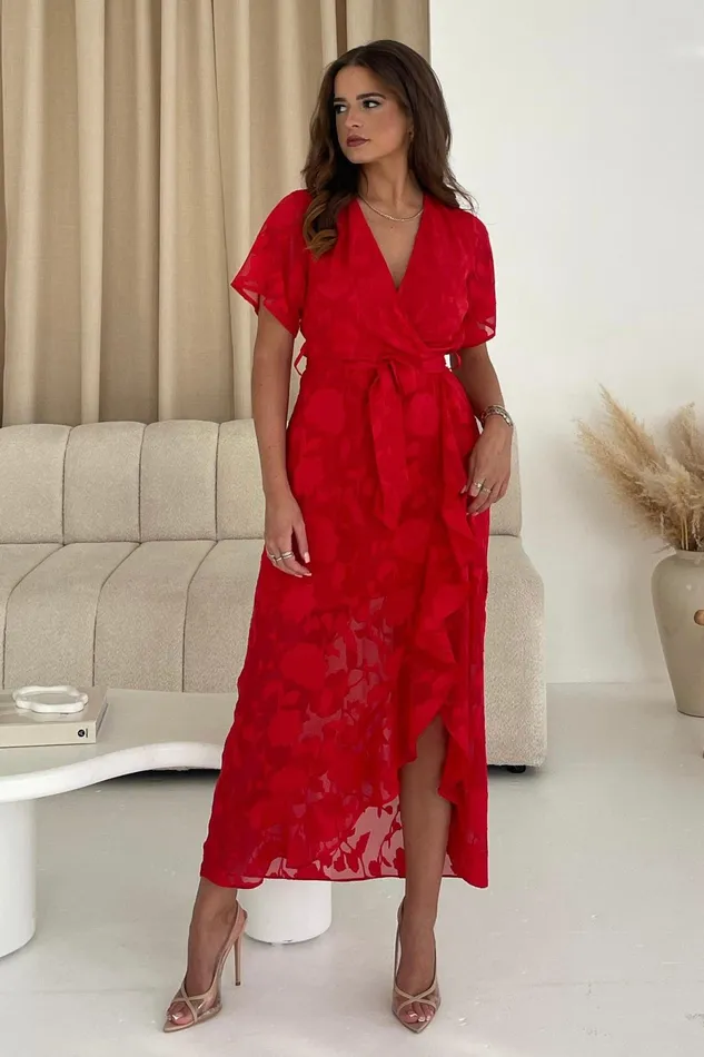 Farren Wrap Hem Frill Detail Maxi Dress Burnout Red Women Girl In Mind Lace Dresses Farren Wrap Hem Frill Detail Maxi Dress Burnout Red Women Girl In Mind Lace Dresses