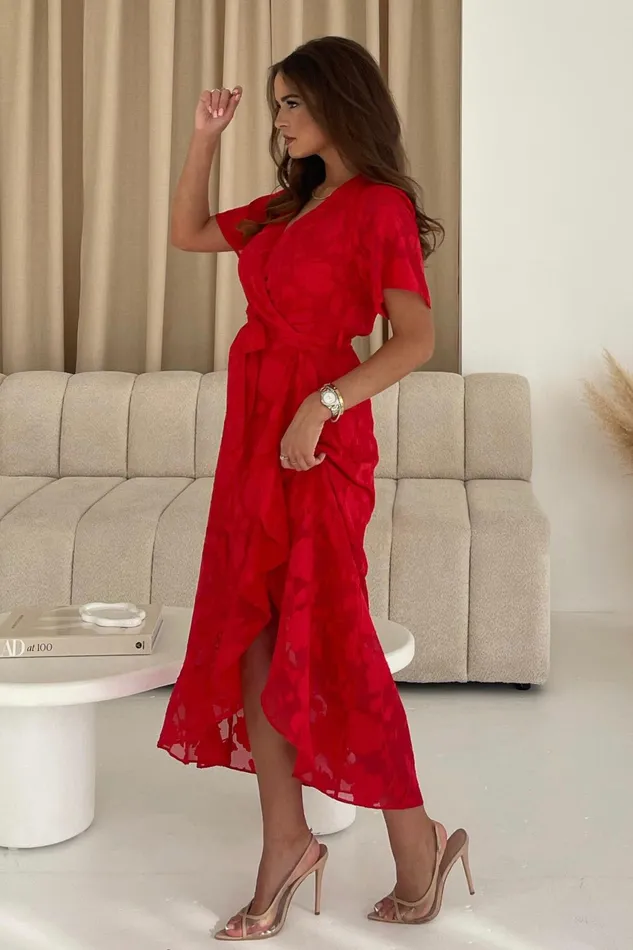 Farren Wrap Hem Frill Detail Maxi Dress Burnout Red Women Girl In Mind Lace Dresses