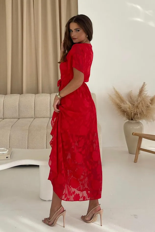 Farren Wrap Hem Frill Detail Maxi Dress Burnout Red Women Girl In Mind Lace Dresses