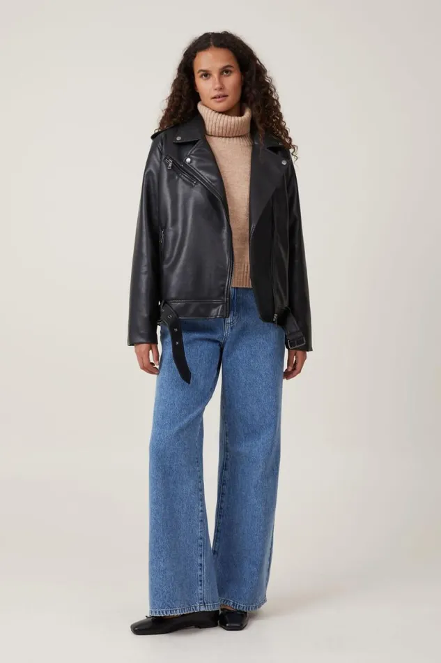 Faux Leather Biker Jacket Black Women Cotton On Jackets