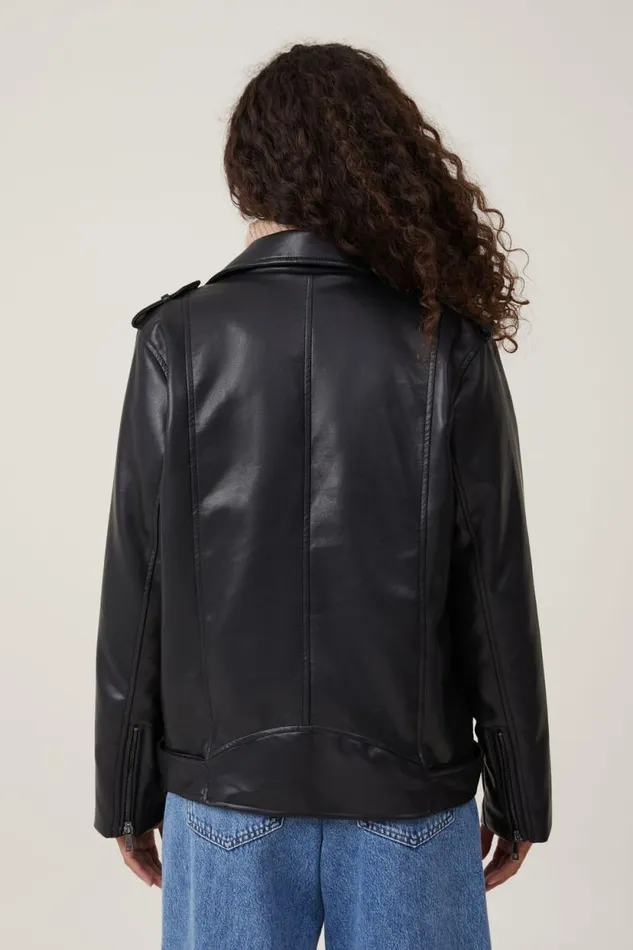 Faux Leather Biker Jacket Black Women Cotton On Jackets