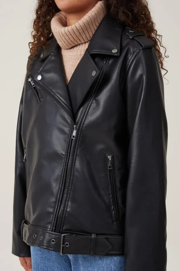 Faux Leather Biker Jacket Black Women Cotton On Jackets