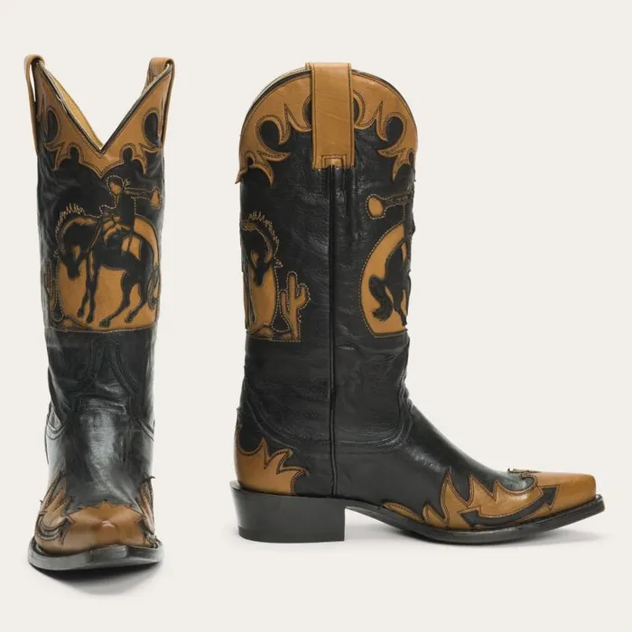 Faye Cowgirl and Horse Underlay Leather Boot Black Women Stetson Western