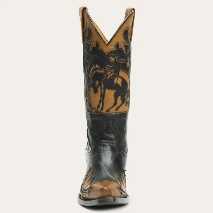 Faye Cowgirl and Horse Underlay Leather Boot Black Women Stetson Western