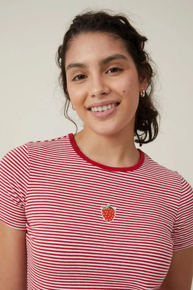 Fitted Graphic Longline Tee Berry Red White Stripe Women Cotton On Tops Fitted Graphic Longline Tee Berry Red White Stripe Women Cotton On Tops