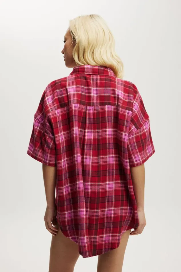 Flannel Boyfriend Short Sleeve Shirt Silvie Check Pink Women Cotton On Pajamas Flannel Boyfriend Short Sleeve Shirt Silvie Check Pink Women Cotton On Pajamas