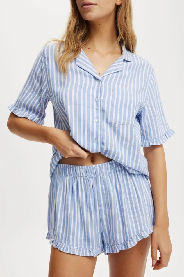 Flannel Short Sleeve Shirt And Short Sleep Set Blueberrywhitelilac Stripe Women Cotton On Pajamas Flannel Short Sleeve Shirt And Short Sleep Set Blueberrywhitelilac Stripe Women Cotton On Pajamas