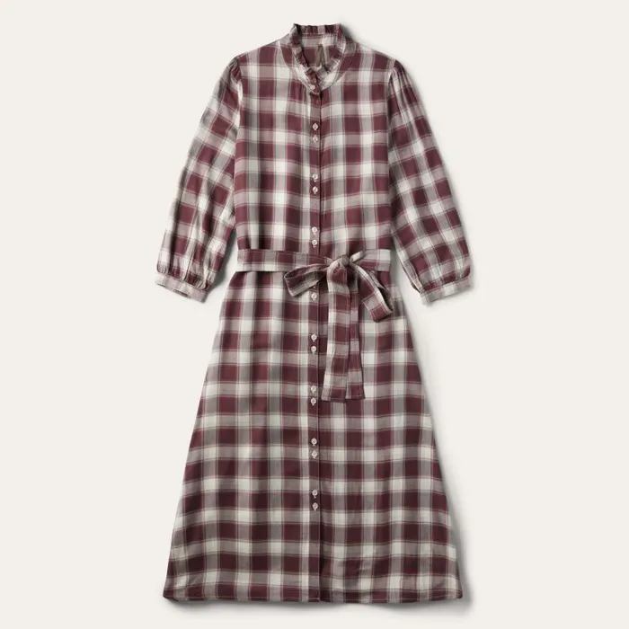 Gaucho Plaid Prairie Shirt Dress Wine Women Stetson Shirt Dresses