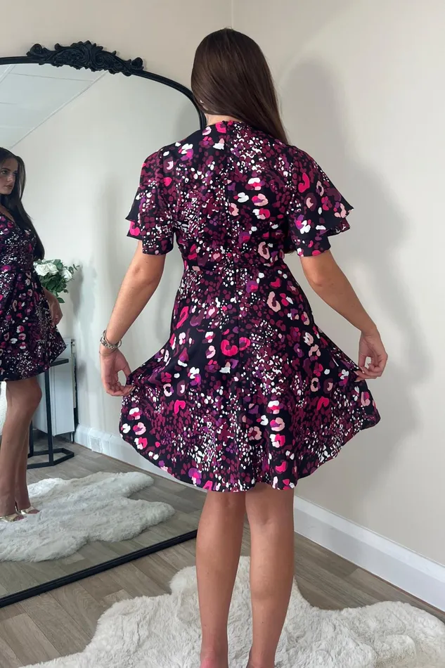 Gigi Angel Sleeve Wrap Front Mini Dress Purple Animal Women Girl In Mind Mini Dresses