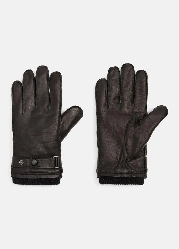 Gloves Men Vince Leather WristStrap Glove Black