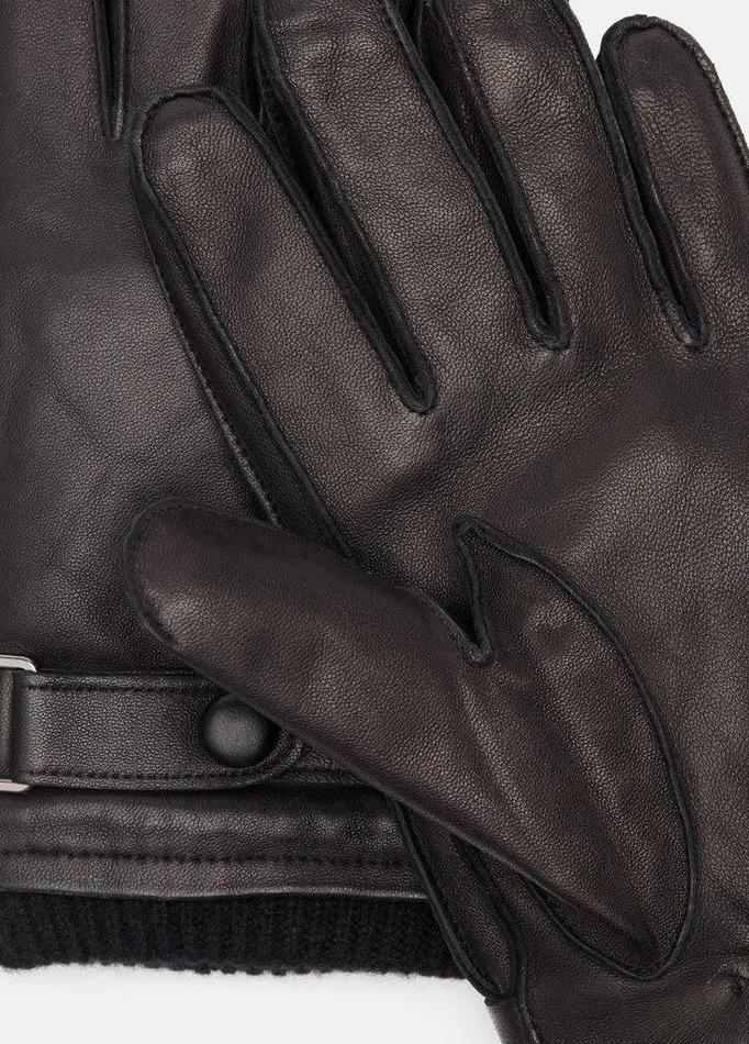 Gloves Men Vince Leather WristStrap Glove Black Gloves Men Vince Leather WristStrap Glove Black