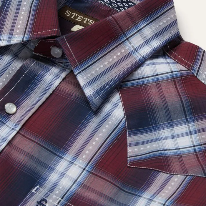 Good Luck Plaid Western Shirt Wine Men Stetson Classic Cut