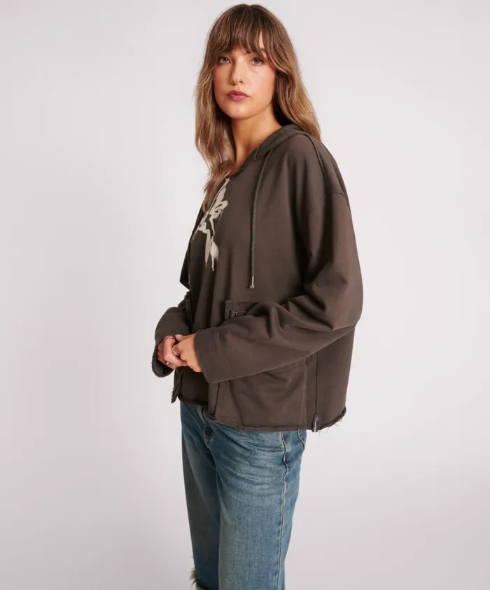 GRAFFITI BIRD OVERSIZED POCKET HOODIE Women One Teaspoon Hoodies And Sweats
