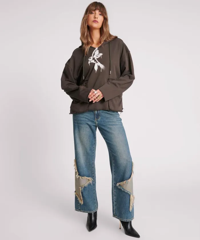GRAFFITI BIRD OVERSIZED POCKET HOODIE Women One Teaspoon Hoodies And Sweats