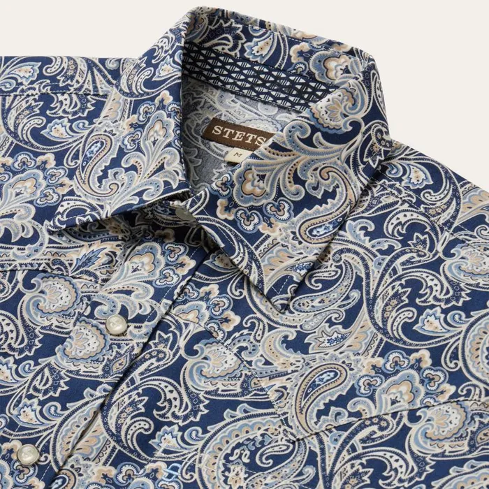 Greenspring Paisley Short Sleeve Western Shirt Blue Men Stetson Classic Cut