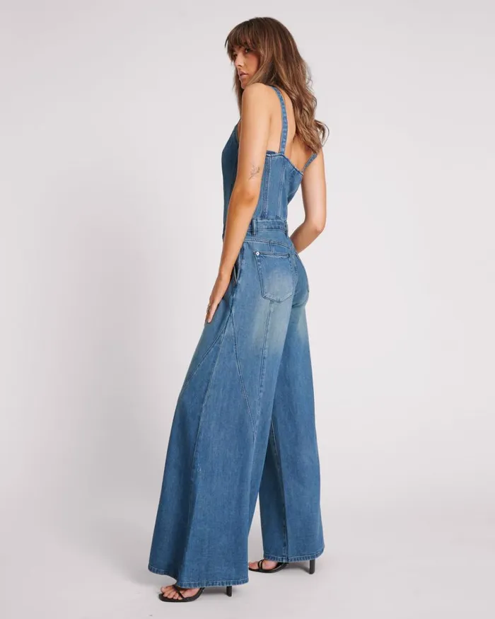 GRITTY BLUE FREIDA FIT N FLARE DENIM JUMPSUIT Women One Teaspoon Denim Jumpsuits GRITTY BLUE FREIDA FIT N FLARE DENIM JUMPSUIT Women One Teaspoon Denim Jumpsuits