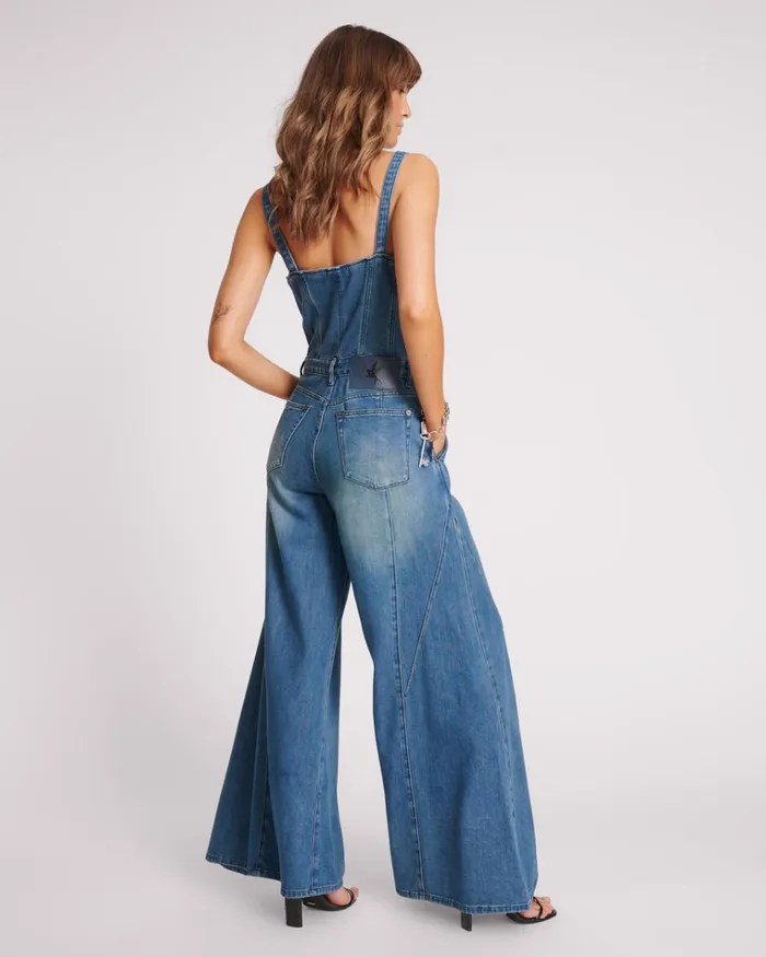 GRITTY BLUE FREIDA FIT N FLARE DENIM JUMPSUIT Women One Teaspoon Denim Jumpsuits GRITTY BLUE FREIDA FIT N FLARE DENIM JUMPSUIT Women One Teaspoon Denim Jumpsuits