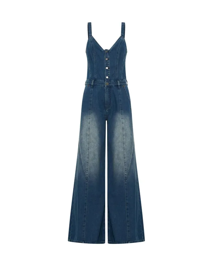 GRITTY BLUE FREIDA FIT N FLARE DENIM JUMPSUIT Women One Teaspoon Denim Jumpsuits GRITTY BLUE FREIDA FIT N FLARE DENIM JUMPSUIT Women One Teaspoon Denim Jumpsuits