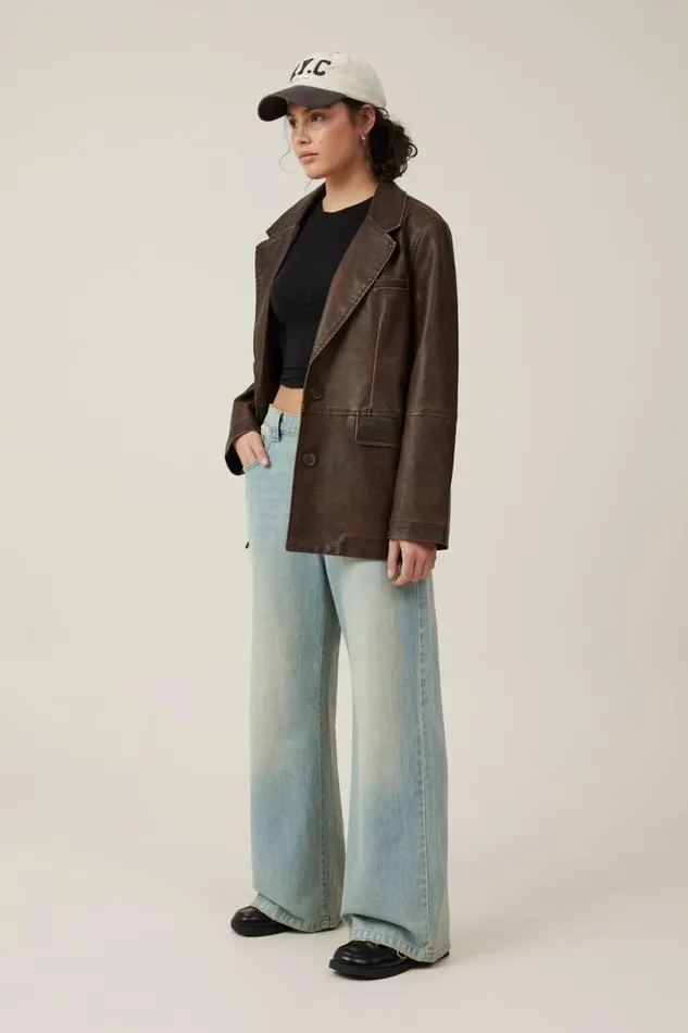 Hailey Faux Leather Blazer Washed Brown Women Cotton On Jackets