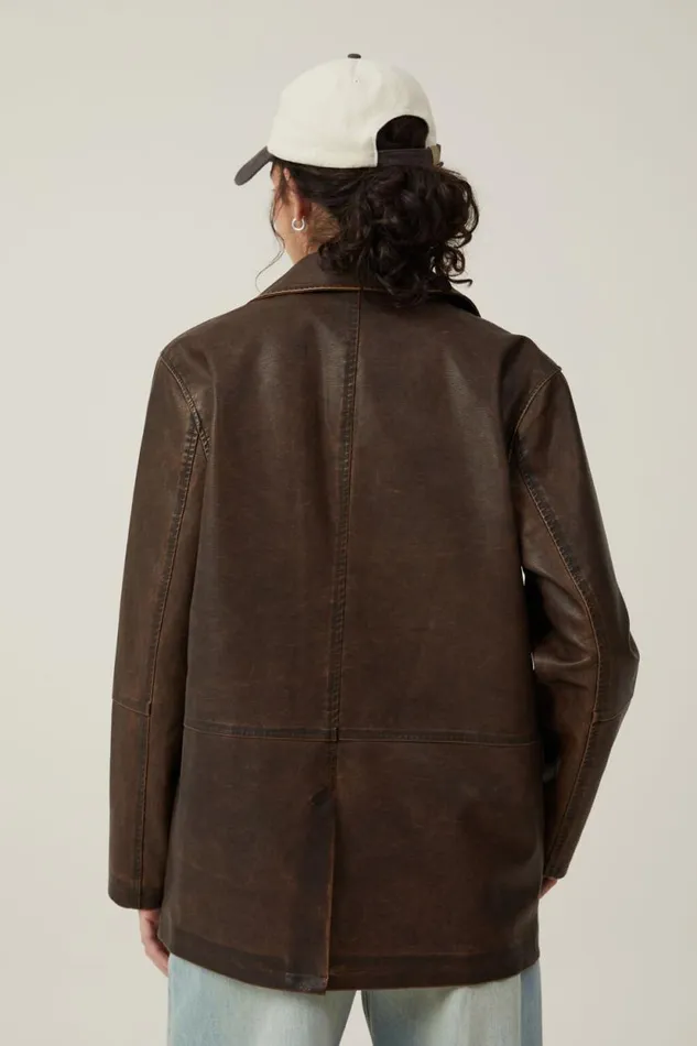 Hailey Faux Leather Blazer Washed Brown Women Cotton On Jackets