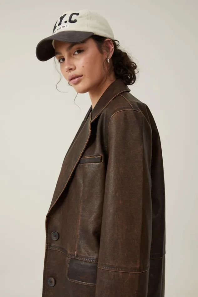 Hailey Faux Leather Blazer Washed Brown Women Cotton On Jackets