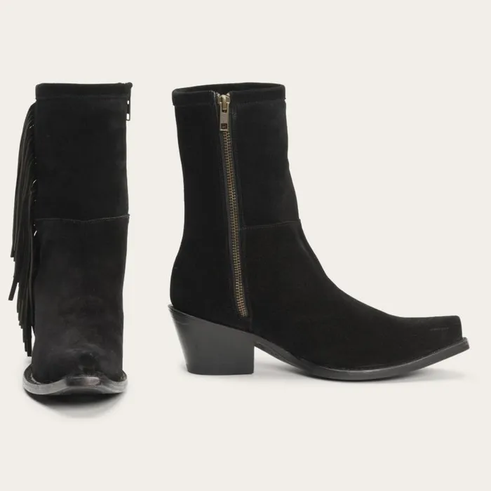 Halle Suede Fringe Side Zip Boot Black Women Stetson Shorties