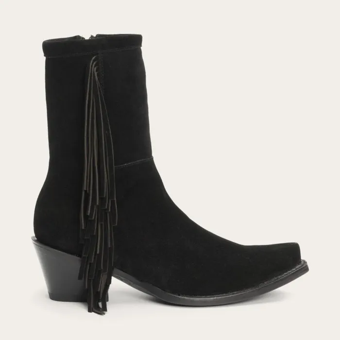 Halle Suede Fringe Side Zip Boot Black Women Stetson Shorties
