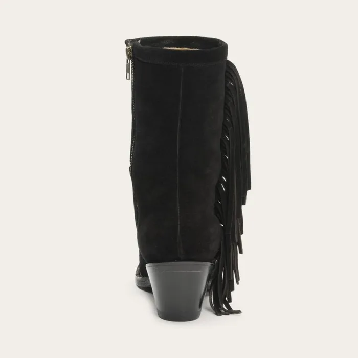 Halle Suede Fringe Side Zip Boot Black Women Stetson Shorties
