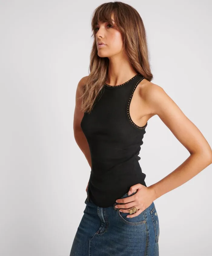 HAND BEADED RAMONE TANK Women One Teaspoon Tees and Tanks HAND BEADED RAMONE TANK Women One Teaspoon Tees and Tanks