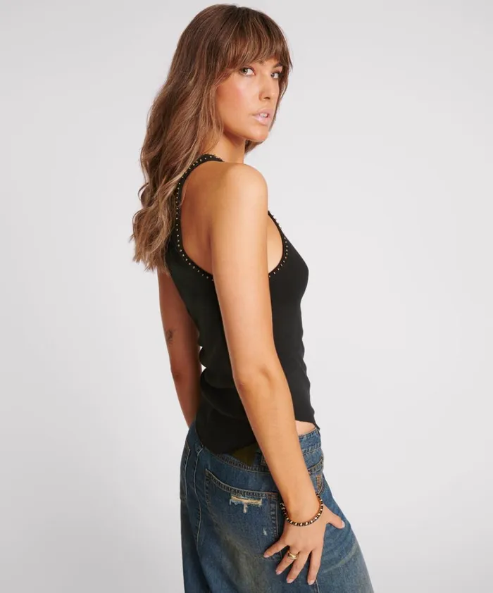 HAND BEADED RAMONE TANK Women One Teaspoon Tees and Tanks HAND BEADED RAMONE TANK Women One Teaspoon Tees and Tanks