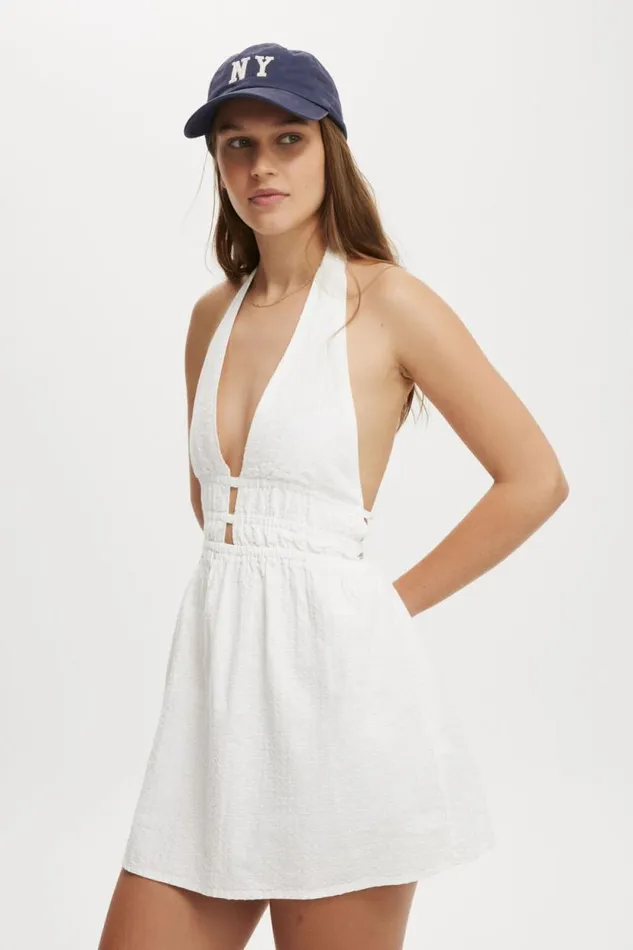 Haven Halter Mini Dress White Texture Women Cotton On Dresses