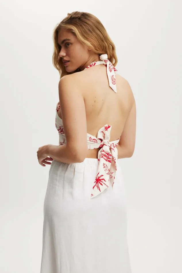 Haven Hankey Hem Halter Mediterranean Escape Gardenia Women Cotton On Tops